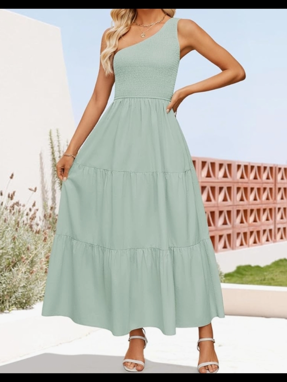 One-Shoulder Sage Maxi Dress Small 4/6